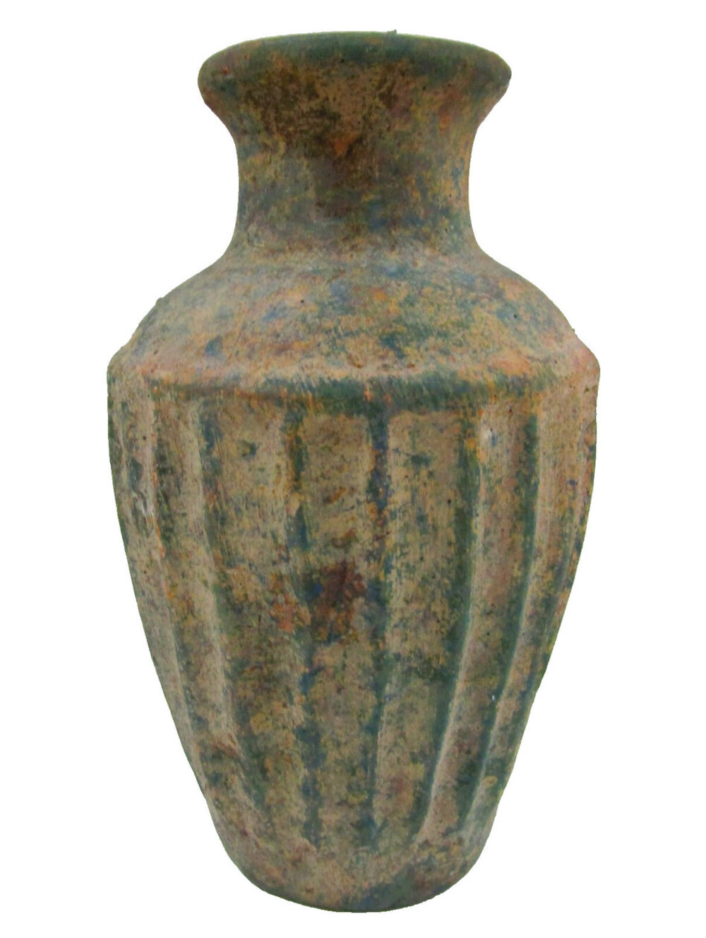 Antique Bo Fajans 1930s Earthenware Vase with Vertical Fluting 8" Tall